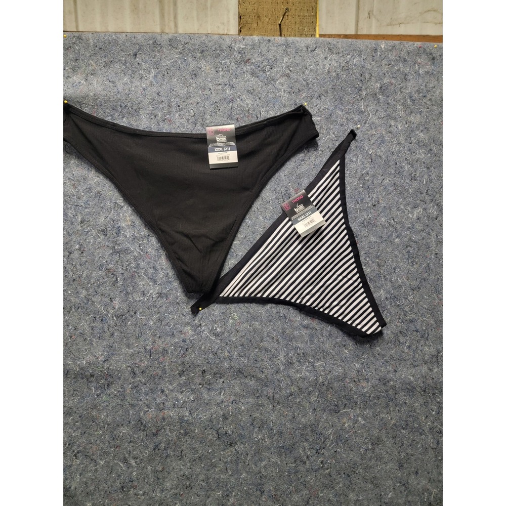 No Boundries Cotton Rib Black Thong & Cotton String Black & White Thong Size 3XL